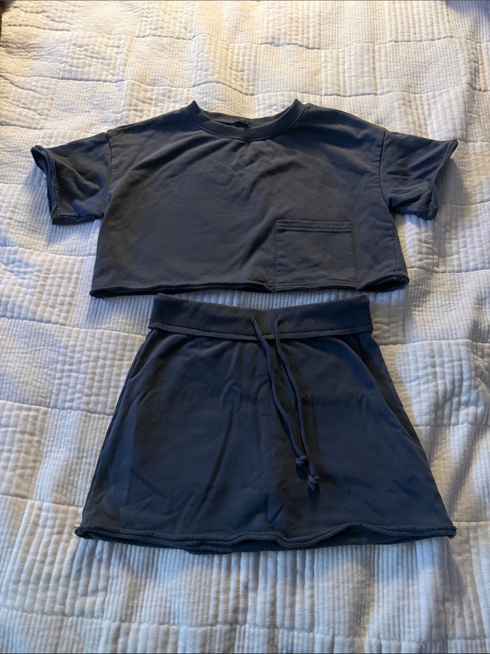 Papermoon Gray Two-Piece Cropped Tee and Drawstring Skirt Set